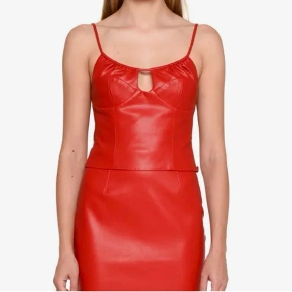 New! WAYF x Jourdan Sloane Giselle Faux Leather Crop Camisole Top - Medium - RED - Picture 2 of 16